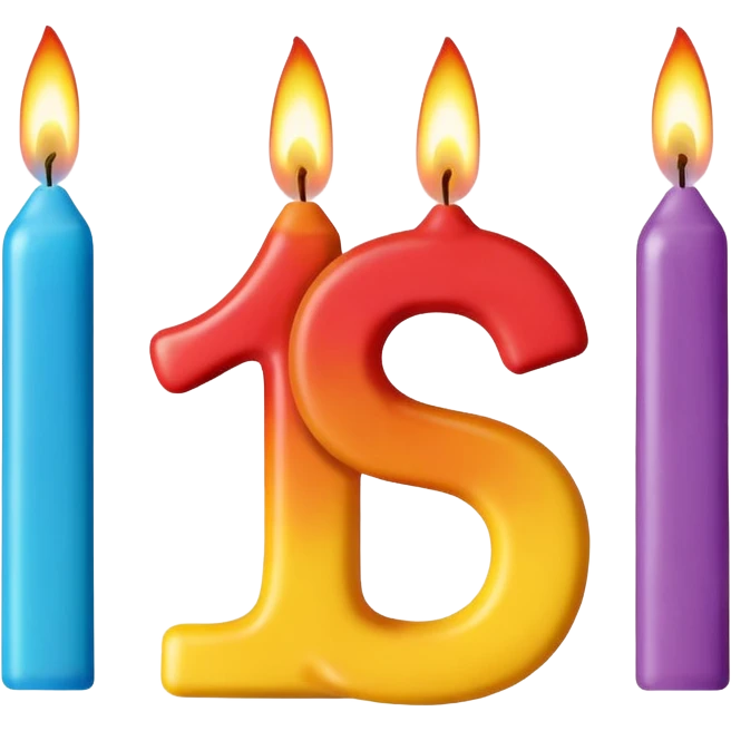 Birthday candles with the shape of the number 1 and 5 emoji