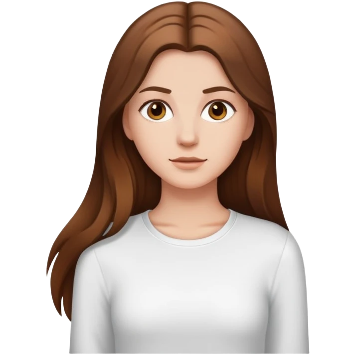 White girl with long brown hair and white long sleeve shirt emoji