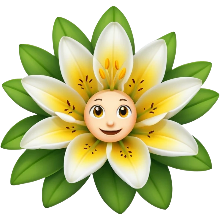 lily flower with eyes and smile no face emoji