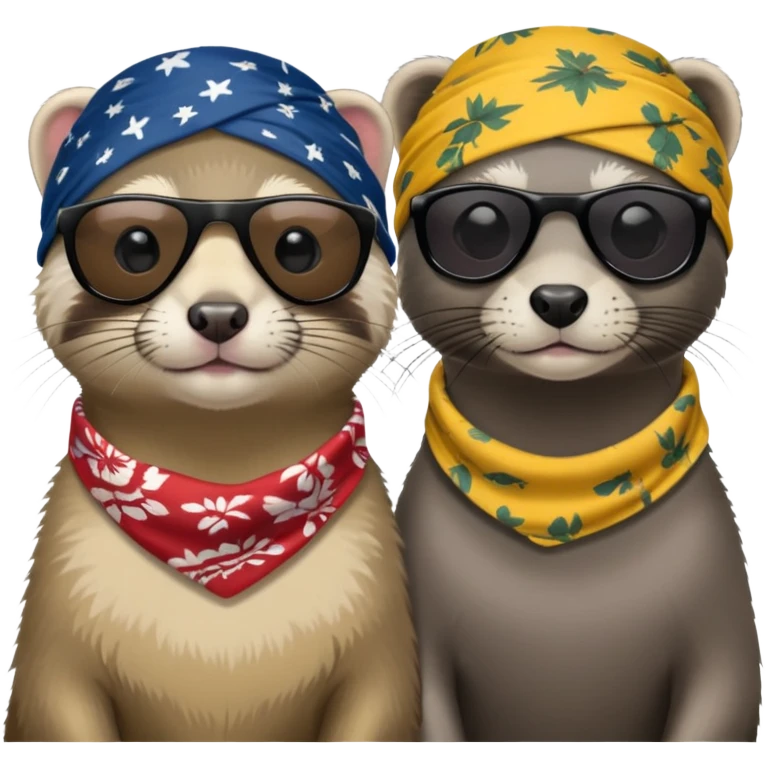 These two animals look like they run the streets — ferret and grey seal, dripped out in shades and bandanas emoji