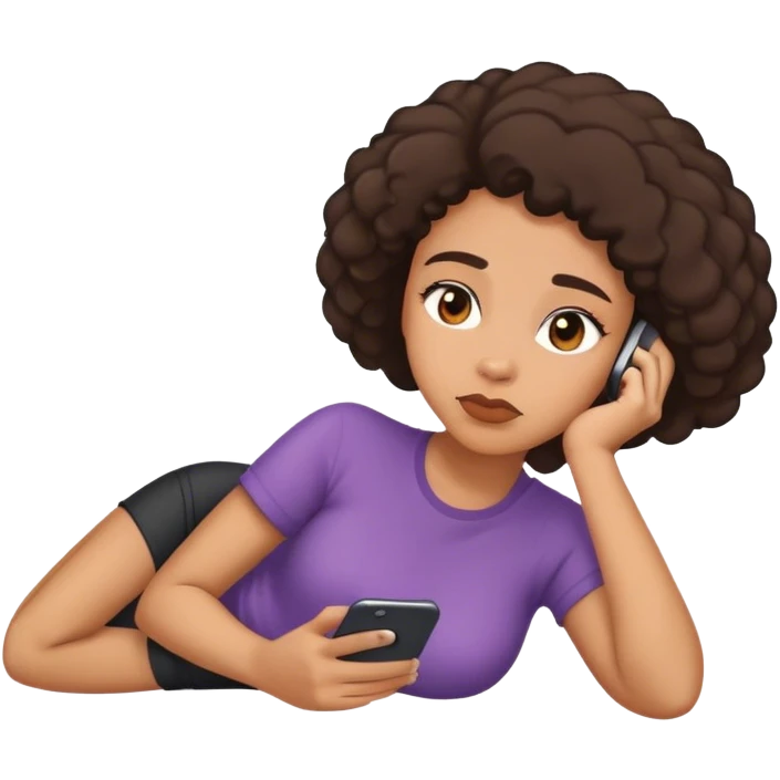 lightskin black lady laying down scrolling on her phone bored emoji