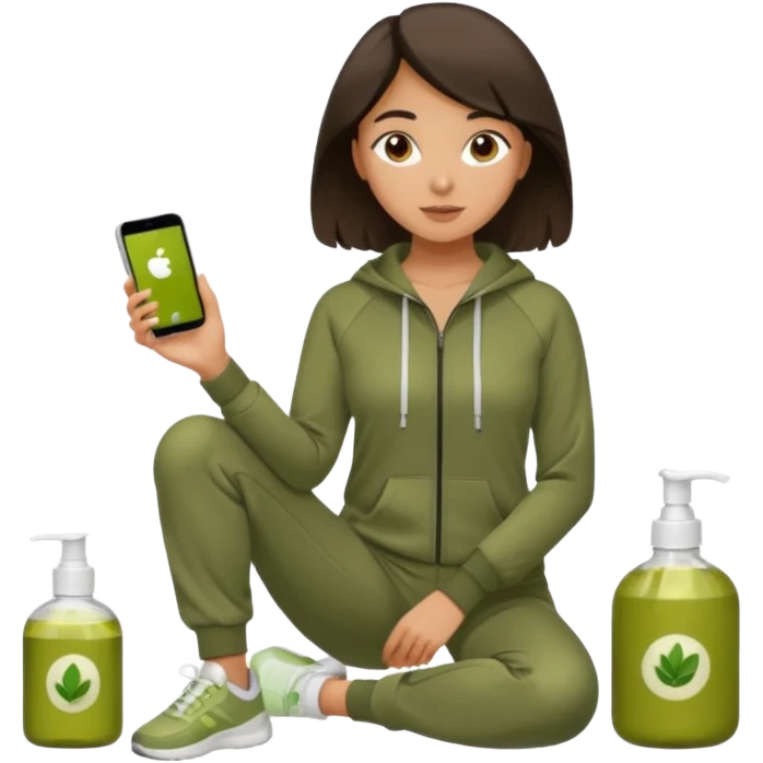 Self care для девушки шатенки в оливковом спортивном костюме emoji