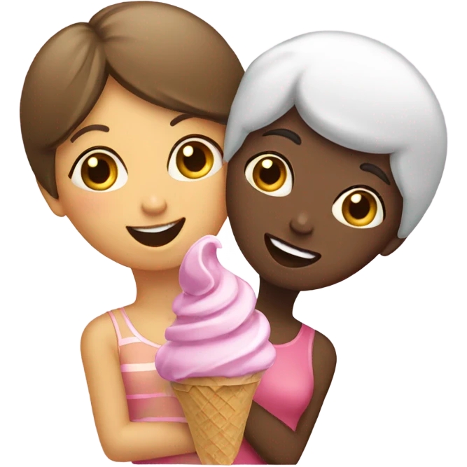 Two girls sharing an ice cream  emoji