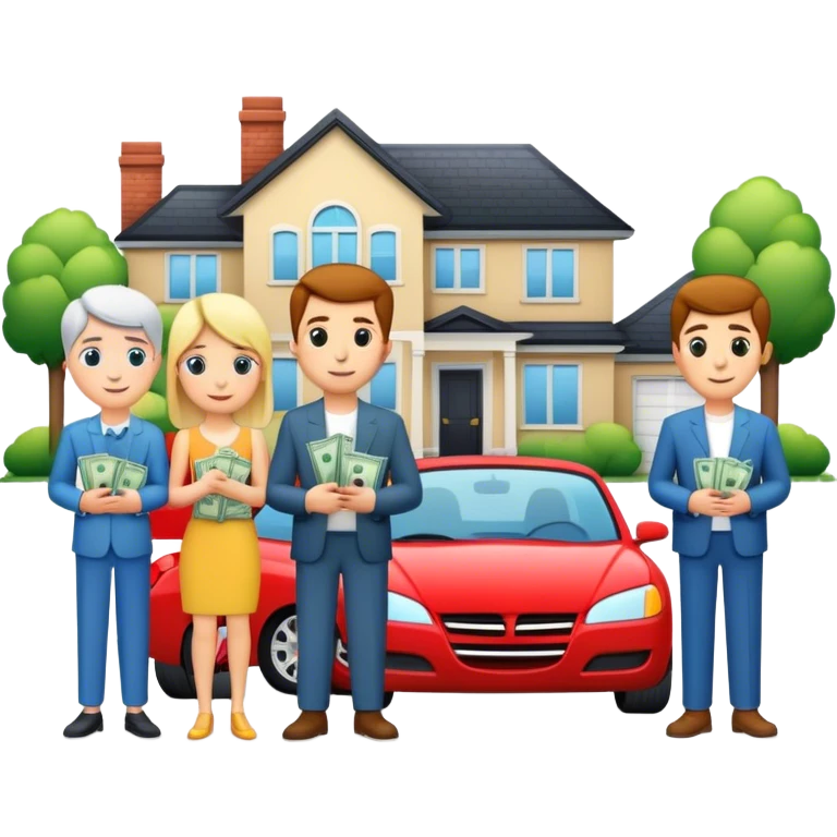4 people with new houses, cars & alot of money emoji