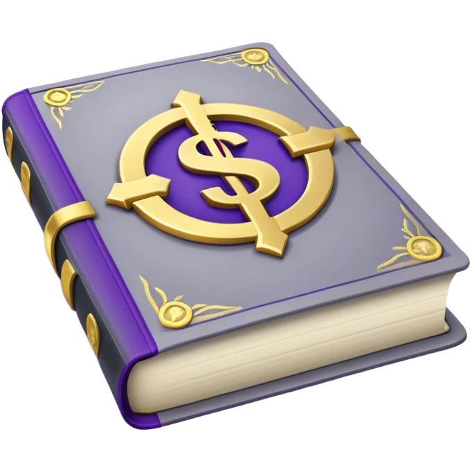 A gray book with royal purple details, gold lettering, and andollar sign, or split path on the cover, radiating financial wisdom, strategic wealth-building, and mindset transformation. emoji