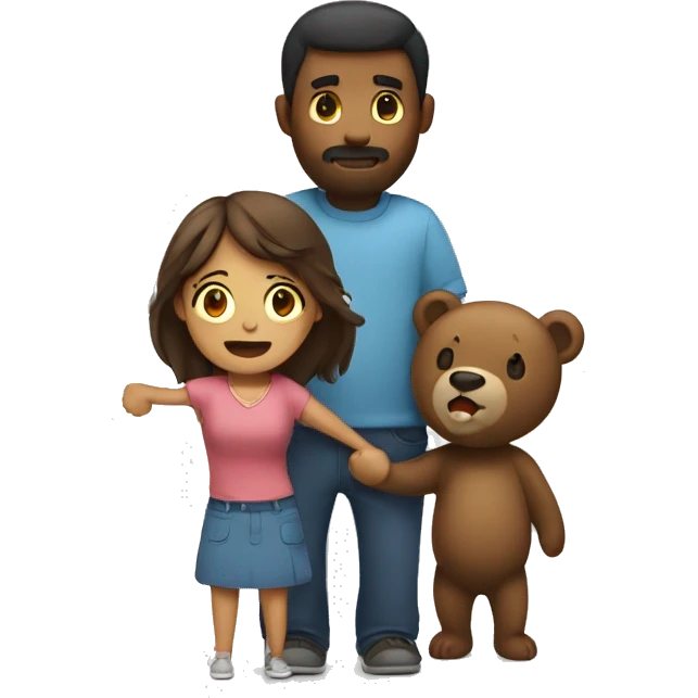 Woman and bear holding hands while man in the back is crying emoji
