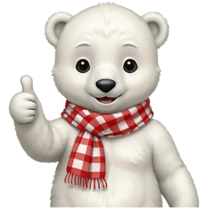 baby Polar Bear, smiling, thumbs up, wearing red Checkered Triangle scarf emoji