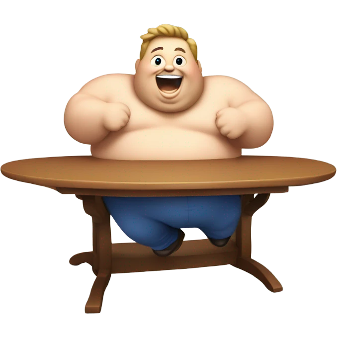 Fat guy jumping over a table emoji