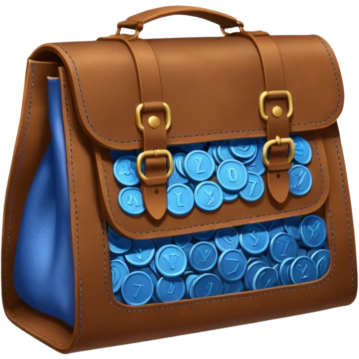 blue coins inside a brown leather bag  emoji