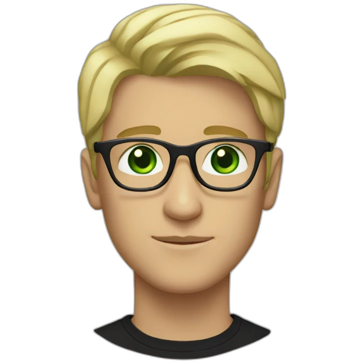 Blonde man with white glasses and green eyes wearing black jumper emoji