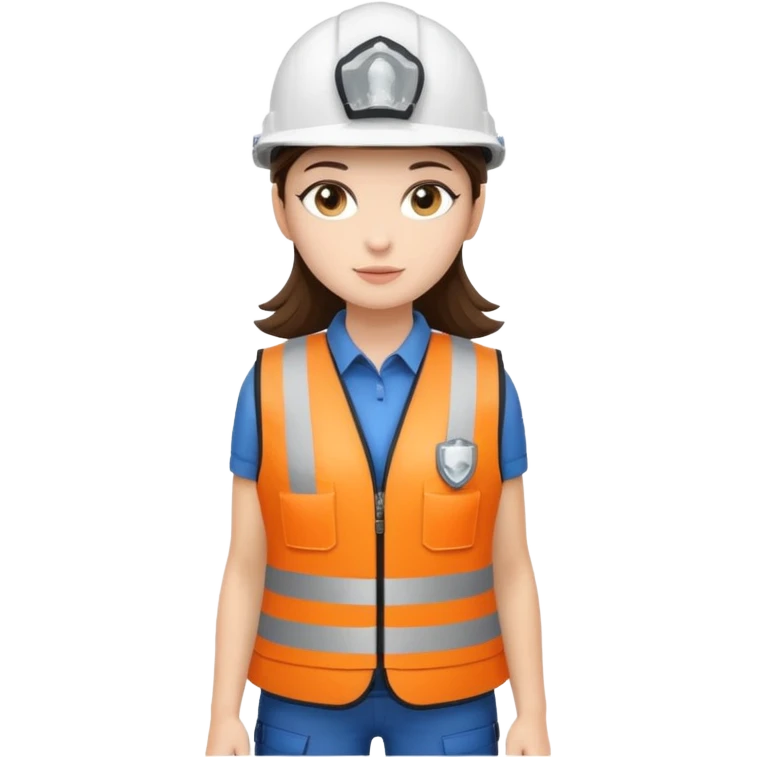 Brunette Girl full body standing with her white security helmet and security vest on emoji
