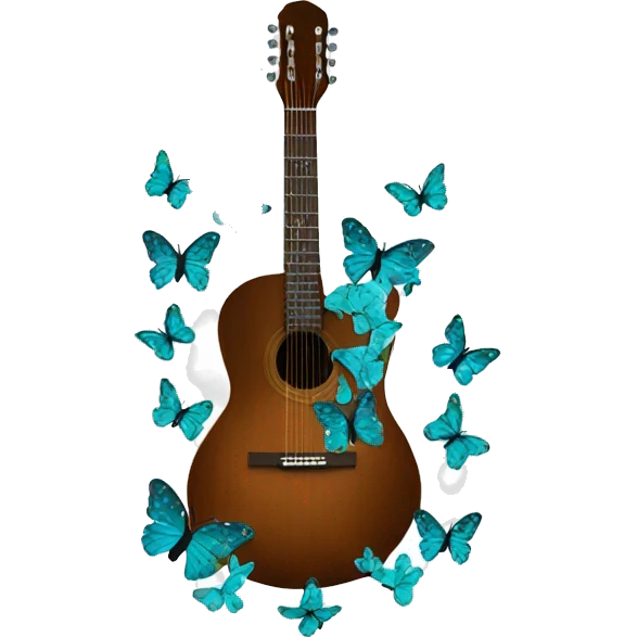 brown guitar with teal butterflies emoji