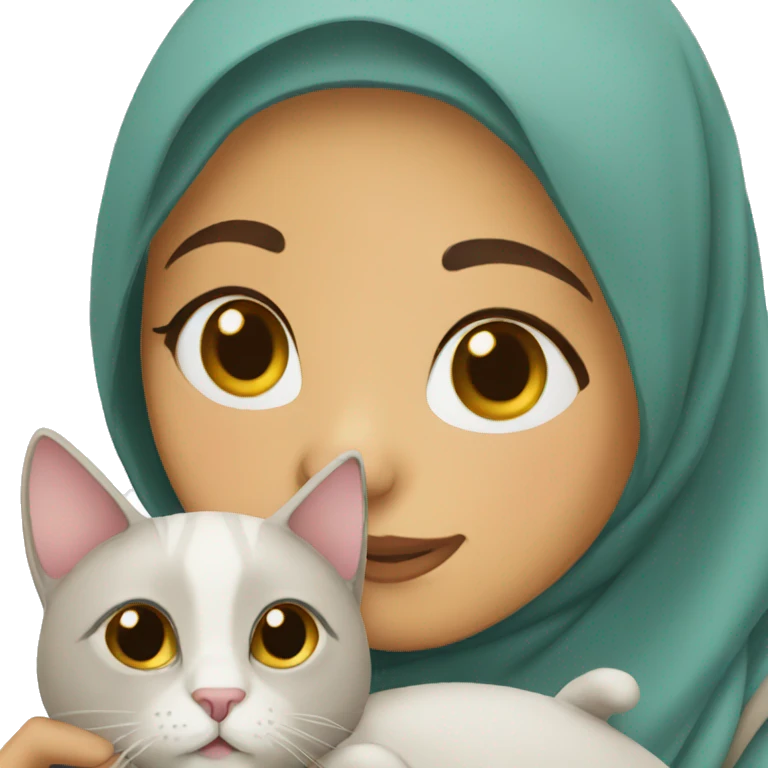 Arabic hijab girl with a brow hijab and holding her cat emoji