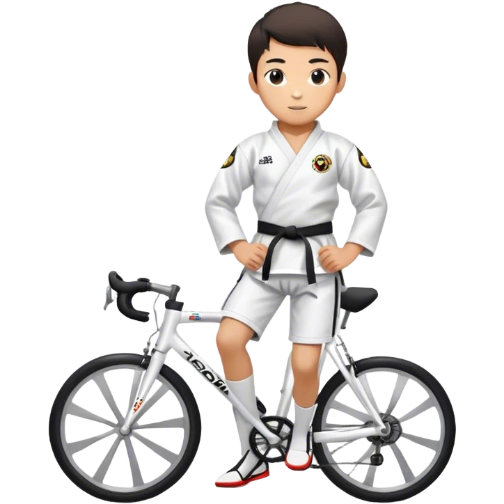 Taekwondo boy wearing a dobok riding a road bike emoji