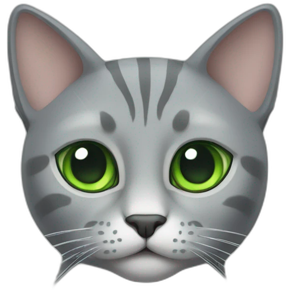 complete gray cat with big tusk and green eyes emoji