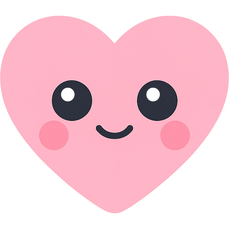 pink kawaii heart with shiny eyes and blushing cheeks emoji