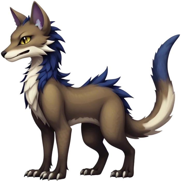dark cool edgy fantasy feline-vernid-sergal-fursona animal creature with a tufted tail full body emoji