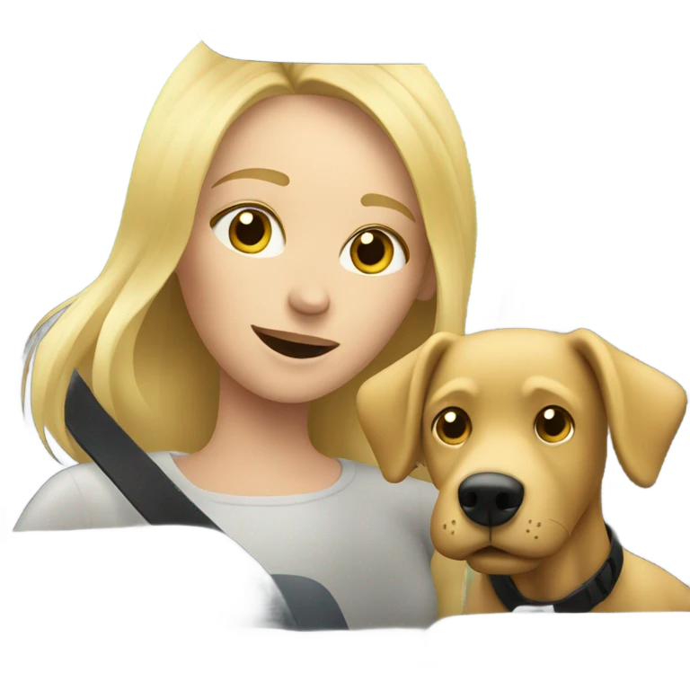 blonde girl with dog inside car emoji