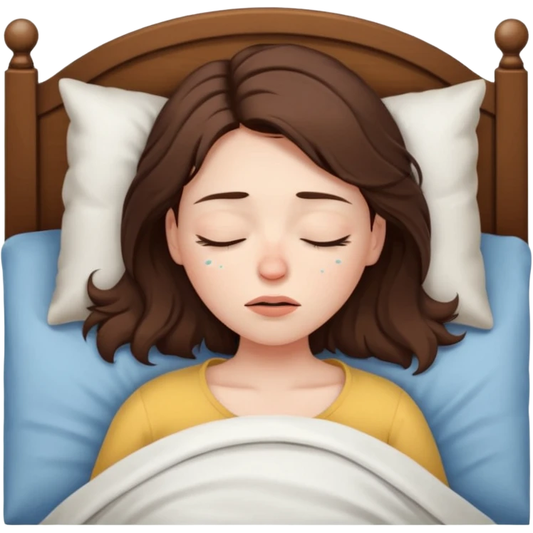 A woman lying in bed cannot fall asleep. She is really tired and exhausted emoji