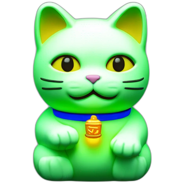 maneki neko 3d in the form of green neon sign emoji
