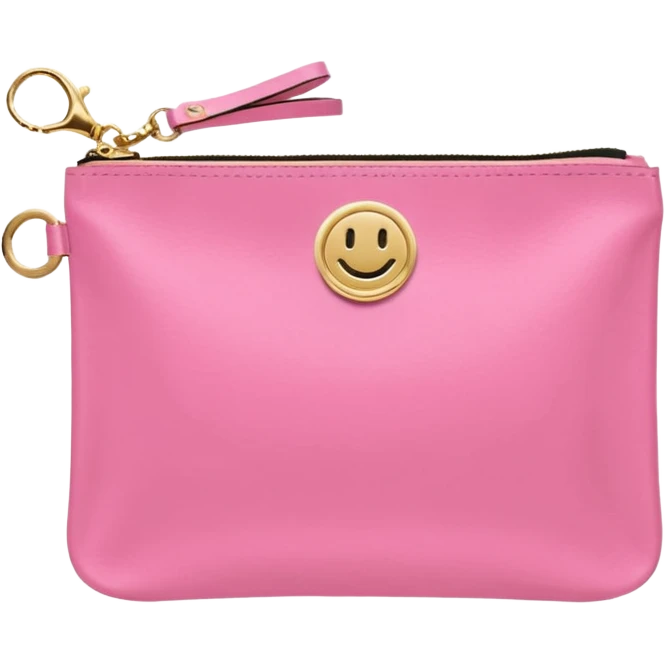 pink stoney clover lane rectangle pouch with shiny gold hardware and a circle zipper puller in emoji