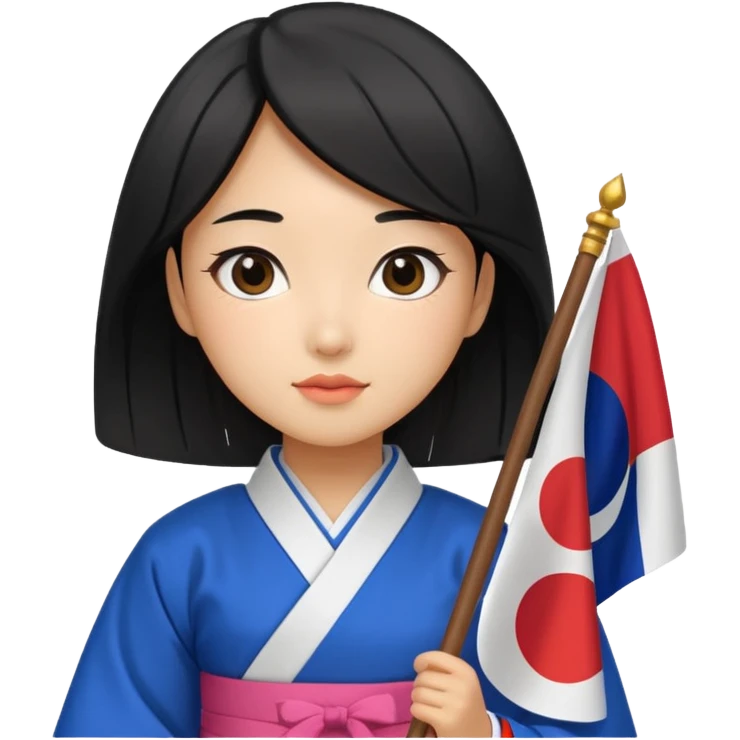 black hair girl with hanbok holding south korea flag emoji