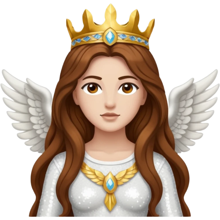 Nike, Goddess of Victory from Gods and Goddesses with long brown hair, white sequin outfit emoji