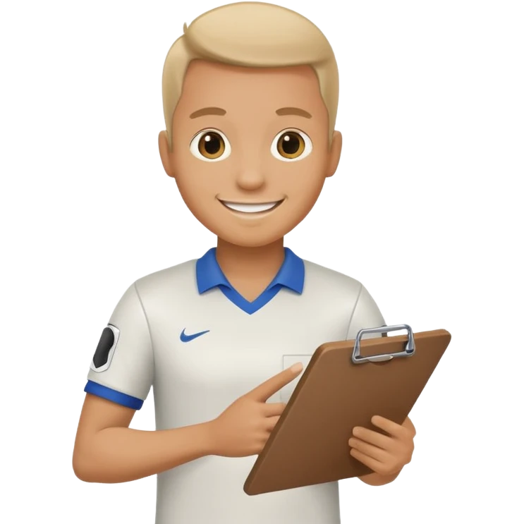 smiling soccer mentor with a clipboard emoji