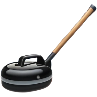 please, An icon featuring the curling rink, with its distinctive circles, and a vibrant crowd in the stands. Snowflakes fall outside the arena, and bright lights illuminate the ice. a curling stone sliding across the ice, with a broom nearby. Transparent background. emoji
