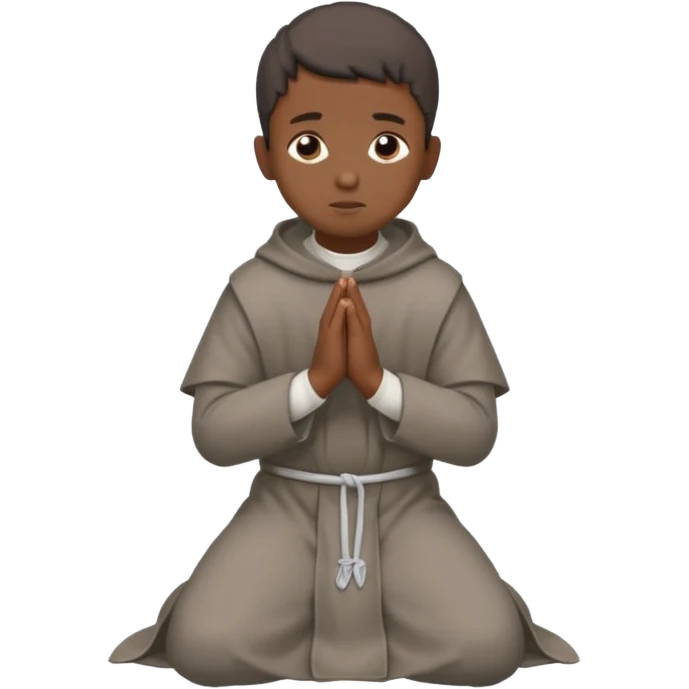 Un chico moreno con un hábito fransiscano gris ,y que el este de lado en forma de oración  emoji