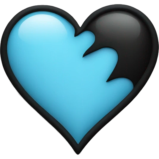 Broken heart having colour half part lightblue and other half part black with black border, simple  emoji
