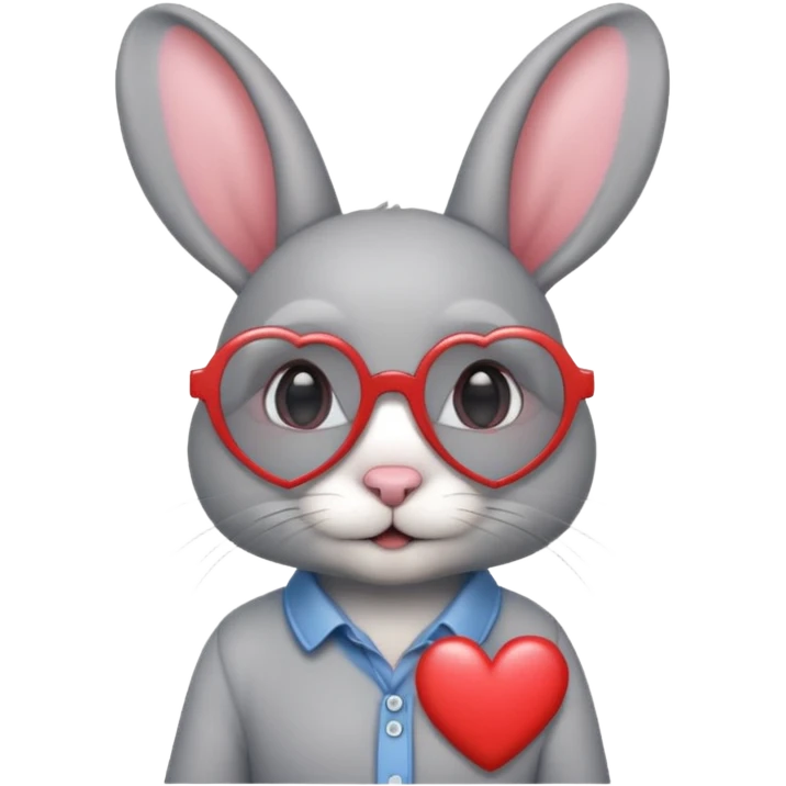 Gray bunny wearing heart-shaped glasses, half body with shirt emoji