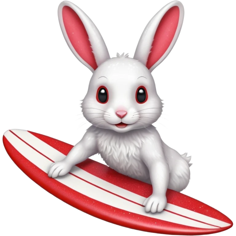 Surfing rabbit Happy Red Glitter  emoji