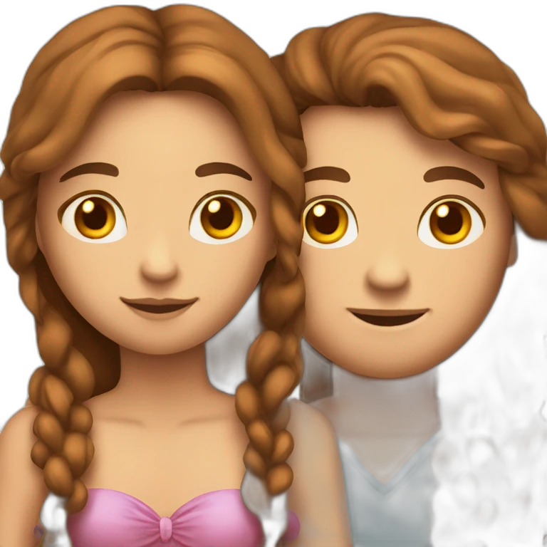 couple in love holding hands. She has long brown hair with a face with freckles and long eyelashes. hair loderno cut half slanted eyes emoji