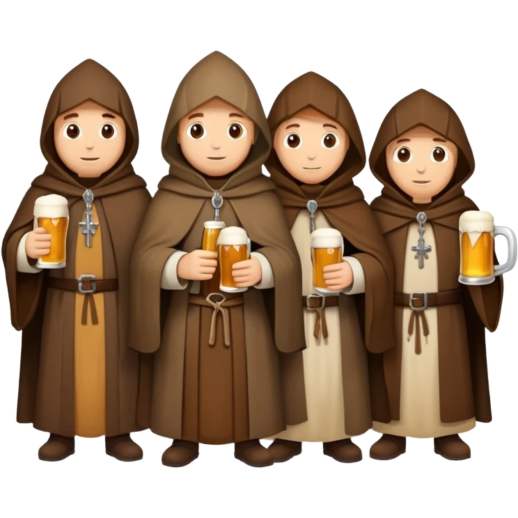 group of medieval pilgrims with cloaks and beer bottles emoji
