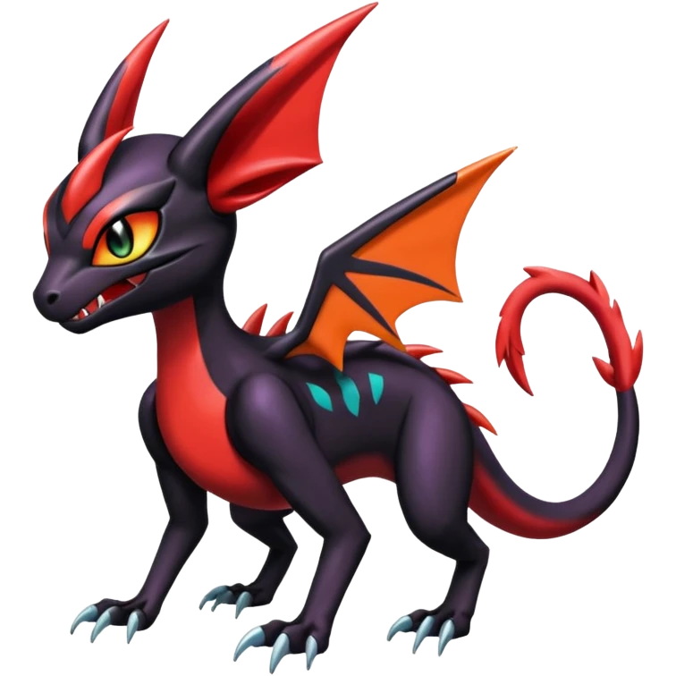 Colorful Cool Badass  Meloetta-Litten-Noivern-Salandit-Guilmon-Darkrai-Pokémon-Fakémon-fusion-hybrid-creature emoji