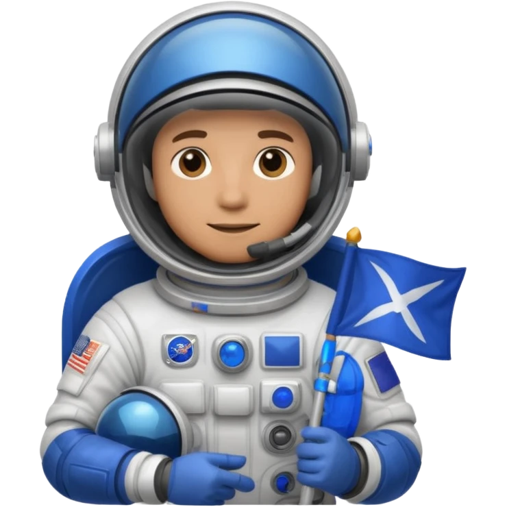 male astronaut holding blue flag in hand emoji