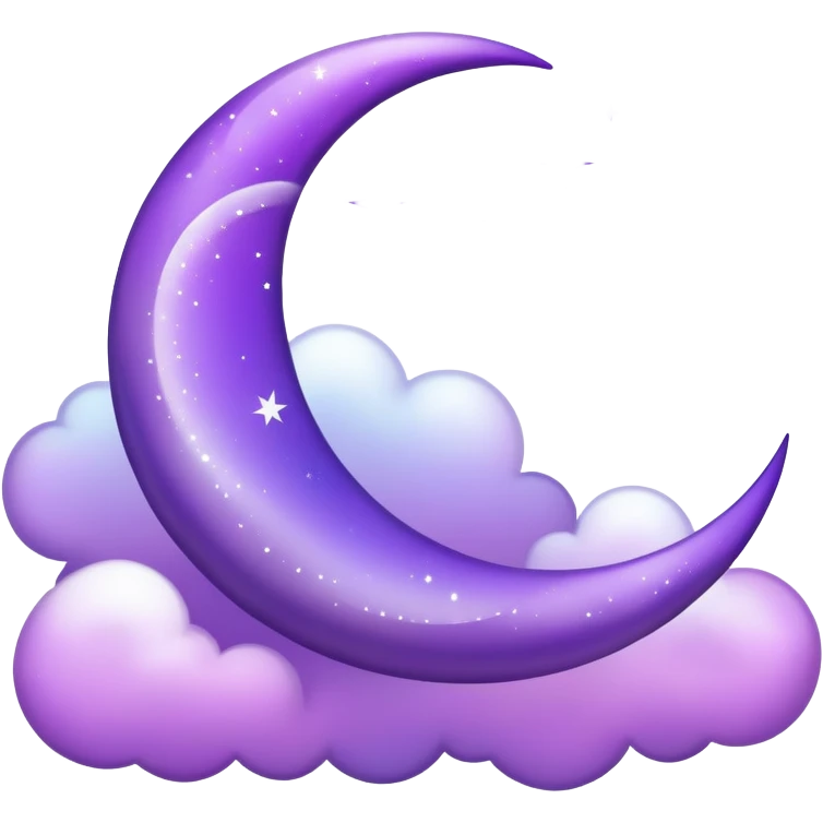 Purple crescent moon with sparkly clouds emoji