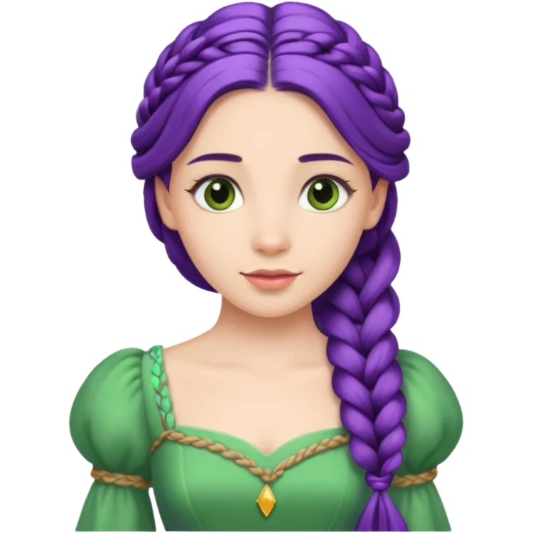 Princesses with Long Purple Braid, green dress emoji