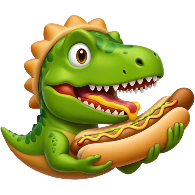 Dinosaur eating a hotdog emoji