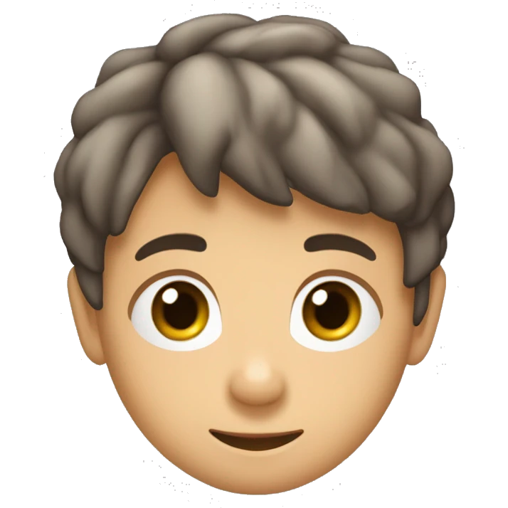 niño con pelo moreno medio medio largo, con las orejas grandes los ojos marrones y dos marcas de picadura de mosquito en el cachete izquierdo   emoji