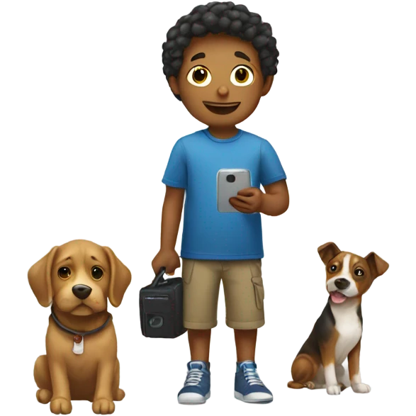 boy with dog and phone emoji