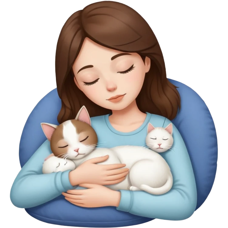White kitty sleeping on brunette white girl's lap emoji