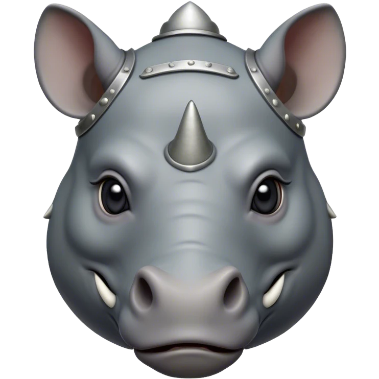 Cinematic Noble Rhinoceros Portrait Emoji, Poised and regal, with a massive, powerful build and a thick, armored hide of slate gray, deep-set soulful piercing eyes, Simplified yet sharp and sophisticated features, highly detailed, glowing with a soft, dignified glow, high shine, intelligent and formidable, stylized with an air of ancient might, focused and attentive, soft glowing outline, capturing the essence of a watchful and commanding behemoth, so majestic it feels as though it could charge out of the screen with effortless authority! emoji