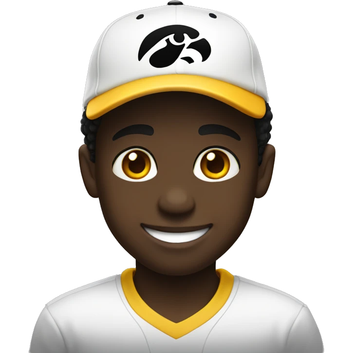 smiling black boy in white shirt and Iowa Hawkeyes hat emoji