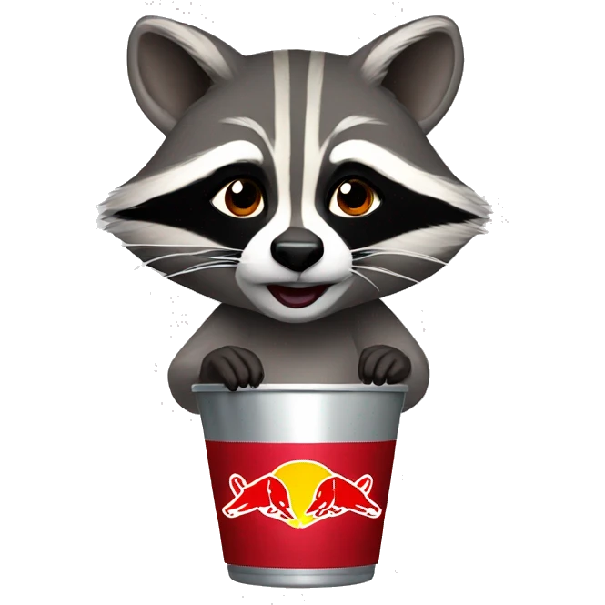 Female Racoon drinking a red Bull  emoji