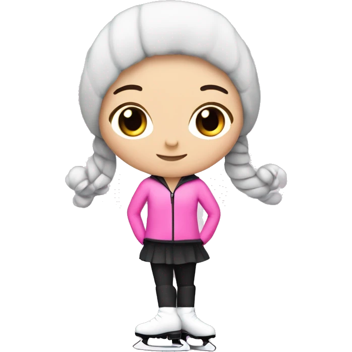 Figure skater, white girl with black hair pink outfit skater in ice skates  emoji