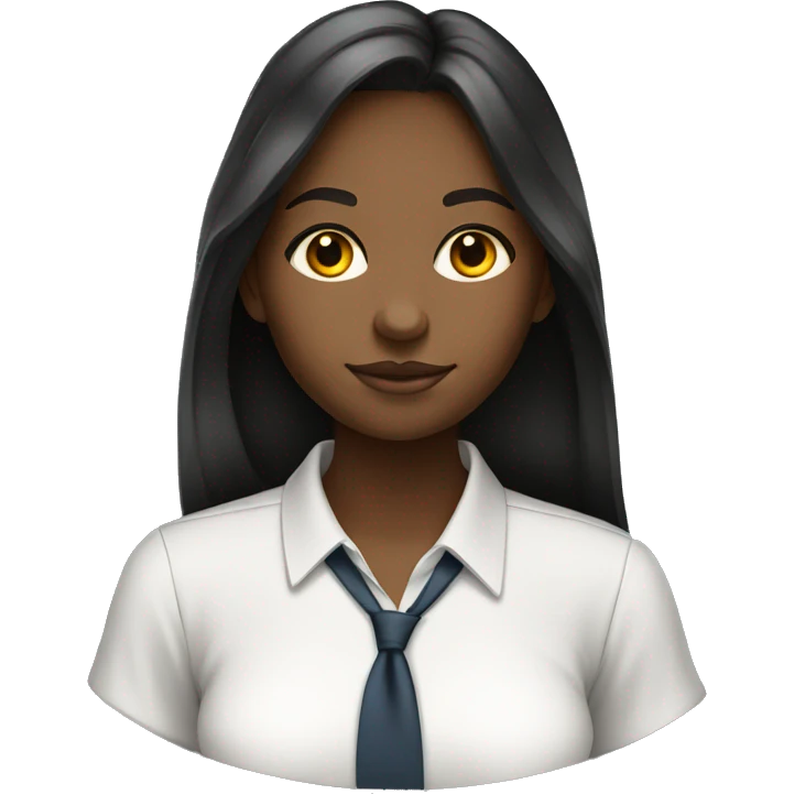 young black female student with straight  long hair studying white collar shirt emoji