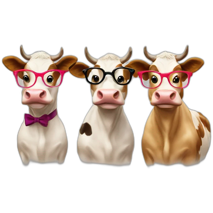 Three smiley cows with three glasses of wine emoji