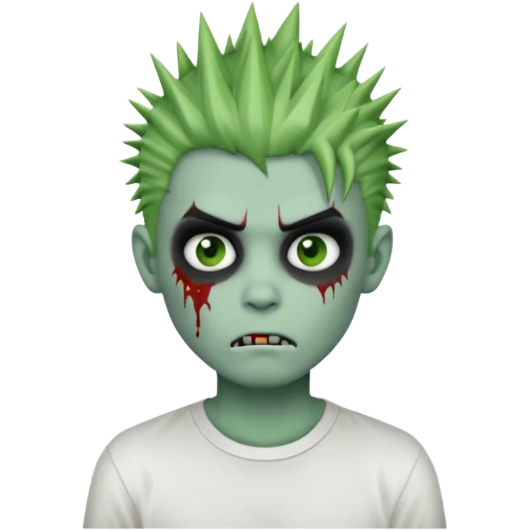 zombie boy with spiky emo hair, white shirt, green skin, classic apple emoji style emoji